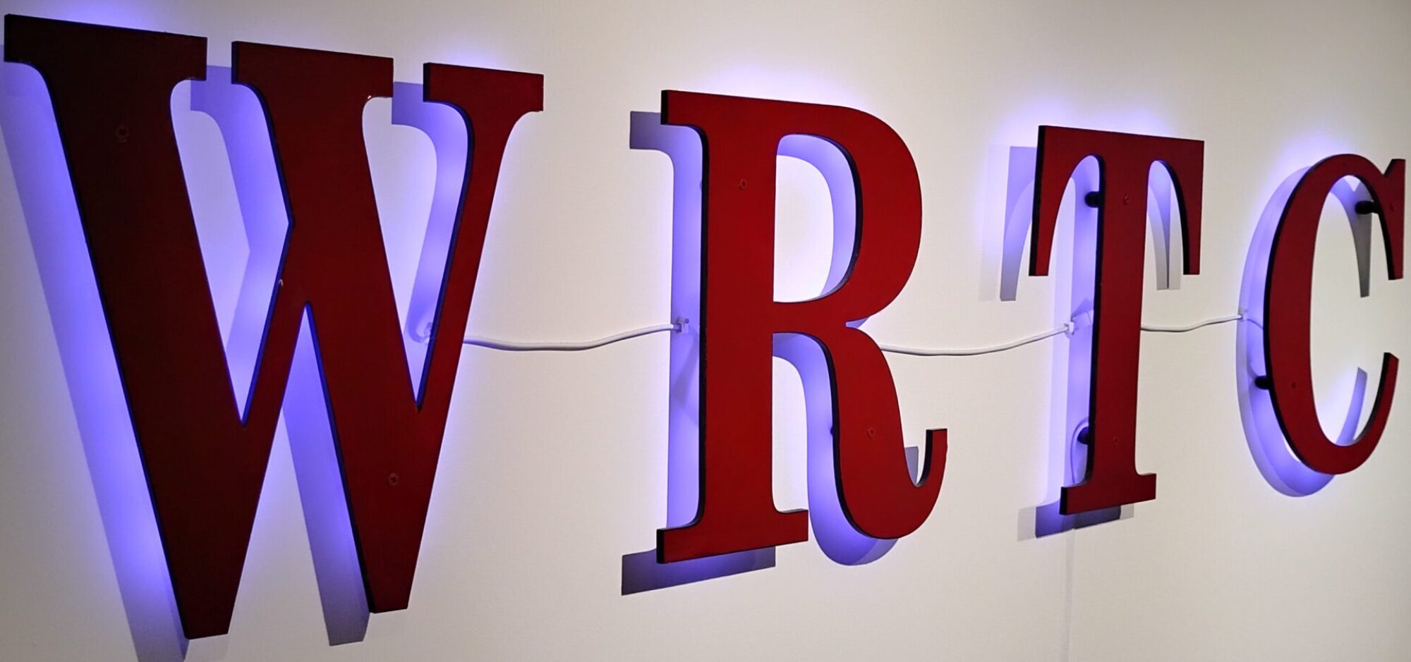 WRTC illuminated sign in Bob Parzych broadcast studio